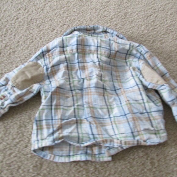 2 Pc Button Up Shirt Pants Outfit Boys Size‎ 3-6M Tan Plaid Long Sleeve Khaki - Picture 5 of 10